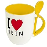 Namenstasse Hein - Löffel-Tasse mit Namens-Motiv 'I Love Hein' - Becher, Kaffeetasse, Kaffeebecher, Mug - Gelb