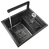 Küchenspüle Mit Abdeckung Unterputzspüle 304 Edelstahl Nano Schwarz Küche Bar Spüle 7-Buchstaben-Hahn Mit Glasscheibe
