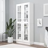 RONGQI Vitrinenschrank, Vitrine, Wandschrank, Schrank Regal, Glasregal, Glasvitrine Stehend, Eckvitrine, Manga Regal, Hochglanz-Weiß 82,5x30,5x185,5 cm Spanplatte