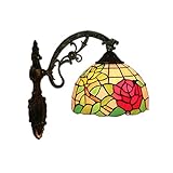 JENCUZ Tiffany Stil Wandlampe Vintage Wandlampe Schlafzimmer Wandleuchte Wohnzimmer Einfachheitmuster Glaslampenschirm Wandbeleuchtung Für Treppenhaus Korridor Flur Kinderzimmer E27