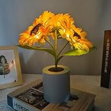 Sonnenblumen-Lampe, 3 Köpfe, LED Aritificial Flower with Vase, Tischlampe für Zuhause, Wohnzimmer, Dekoration, USB wiederaufladbar, Tischdekoration für Geburtstagsparty, Hochzeitsgeschenke (3 Köpfe)