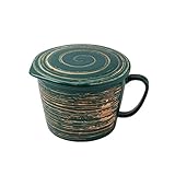 Ramen Schüssel mit Deckel，Salatschüssel mit Henkel Keramik Schüssel Instant Nudelschale Suppenschale - Mikrowellengeeignet（1000ml/35oz） (grün)