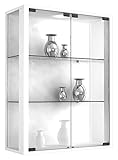VCM 906117 Wandvitrine Sammelvitrine Glasvitrine Wand Vitrine Regal Schrank Glas Hängevitrine mit LED-Beleuchtung Weiß Udina