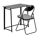 Harbour Housewares 2pc Schwarz/Schwarz Deluxe Falten Schreibtisch- und Stuhlset aus Holz - 80cm x 45cm x 74.5cm Klein Heim Büro Schlafzimmer Computerspiele Lernen Tisch