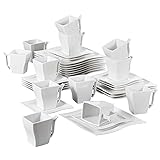 MALACASA, Serie Flora, 36 TLG. Set Cremeweiß Porzellan Kaffeeservice Geschirrset mit je 12 Kuchenteller, 12 Tasse 220ml, 12 Untertasse für 6 Personen