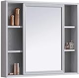 Badezimmerspiegel mit Ablage, American Space, Aluminium-Badezimmerspiegel, Holzschrankspiegel, A, 80 x 70 x 12 cm