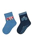 Sterntaler Baby Jungen Fliesen Socken Baby ABS-Söckchen Doppelpack Feuerwehr - Fliesen Rutsch Socken Baby - aus Baumwolle - zartblau, 18