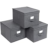 SONGMICS Aufbewahrungsbox mit Deckel, 3er Set, Faltbox, 40 x 30 x 25 cm, Stoffbox, Faltbare Aufbewahrungsboxen, Spielzeug-Organizer, grau RFB03G