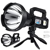 BROICS Wiederaufladbarer Strahler, 10000 Lumen, superhell, Solar-Spot, 4 Farben, 6 Modi, IPX5, wasserdicht, großer Handstrahler, Taschenlampe mit Stativ, Outdoor-Suchlicht für Camping