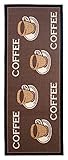 Home4You Teppich - Braun - Schwarz - 67 x 180 cm - mit Kaffee Motiven und Schriftzug