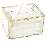 AISHFP Tissue-Box-Abdeckung, Hand-Tissue-Box-Halter, nordischer Glas-Gesichts-Tissue-Box-Halter, kreativer Rechteck-Kupferlegierungs-Serviettenhalter, der Papierbehälter-Spender pumpt Boxen