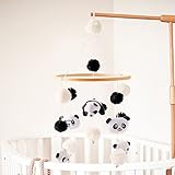 RANJIMA Baby Mobile für Bett, Panda Mobile Holz, Mobile Wickeltisch aus Holz + Wollknäuel für Baby Mädchen oder Jungen, Babybett Baby Rassel Holz Geschenk