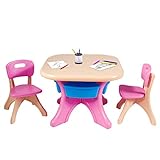 COSTWAY Sitzgruppe Kinder, 3tlg. Kindersitzgruppe, Kindertisch mit 2 Kinderstühlen, Kindertischgruppe PE, mit Aufbewahrungsboxen (Rosa)