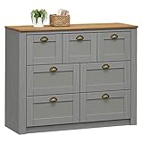 IDIMEX Sideboard Bolton aus Kiefer grau/braun Massivholz, Kommode mit 7 Schubladen mit Muschelgriffen, Sideboard im Landhausstil aus Massivholz