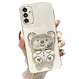 Miagon Bär Spiegel Ständer Hülle für Samsung Galaxy S20 FE,Cute Mädchen Dünn Treibsand Glitzer Galvanisierte Schutzhülle Weiches Case Bumper mit Spiegel Halter Kickständer