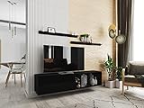 Grekpol - Wohnwand, Modernes Möbelset für das Wohnzimmer, Vitrinen, Hängeschränke, Regale, TV-Schränke-Isabela 19 (Schwarz Glanz, Ohne LED-Beleuchtung)