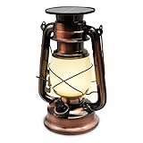 SOLARIS LED Solarlaterne Campingleuchte Dimmbar Metall Gehäuse im Kupfer Retro Design tauschbarer Akku Warmweiß mit USB Ladefunktion