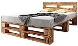 sunnypillow Palettenbett M2 aus Holz 180 x 200 cm mit Kopfteil und Lattenrost, Doppelbett, Familienbett - erhöhtes Ehebett Bettgestell Futonbett Komforthöhe Geflammt Massivholzbett