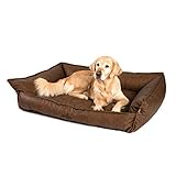 JAMAXX Premium Leder-Sofa Orthopädische Memory Visco Füllung, Hohe Seitenränder, Hunde-Couch mit Kunstleder Bezug, Reißverschluss, Hundebett PDB2019 (L) 120x90 braun