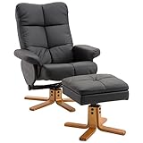 HOMCOM Relaxsessel mit Hocker und Stauraum Fernsehsessel mit Liegefunktion 360° drehbarer Sessel PU Holzgestell Schwarz 80 x 86 x 99cm