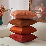 Tayis Samt Kissenbezug 45x45 cm 4er Set Kissenbezüge Waschbar Dekorative Kissenhülle Dekokissen Zierkissenbezüge mit Verstecktem Reißverschluss für Wohnzimmer Sofa Couch Schlafzimmer Kamel Braun