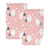 susiyo Pink Old English Sheepdog Badetuch, weiche Baumwolle, sehr saugfähig, Fingerspitzen-Handtücher für Badezimmer, Strand, Küche, Sport, Fitnessstudio, Yoga, Reisen (2-teiliges Handtuch-Set, 71,1 x