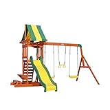Backyard Discovery Spielturm Holz Sunnydale | Spielplatz für Kinder mit Rutsche, Sandkasten, Schaukel und Picknicktisch | Schaukelset für den Garten