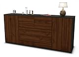 Stil.Zeit Sideboard Eliana - Korpus anthrazit matt - Front Holz-Design Walnuss (180x79x35cm) Push-to-Open Technik & Leichtlaufschienen