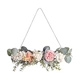 Amosfun Mini Blumen Türkranz Rosengirlande Frühlingskranz Pfingstrosen Girlande Türschild Künstlicher Blumenkranz Haustür Deko Kranz für Hochzeit Wohnzimmer Wanddeko Frühling Fensterdeko Türdeko
