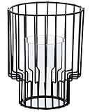 Brandsseller Windlicht mit Glaseinsatz | Ø14 x H18 cm | Kerzenständer | Indoor-Outdoor | Metall Vintage | Gitter Design | Schwarz