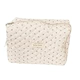 jingyuKJ Coquette Make-up-Tasche Groß Gesteppte Kosmetiktasche Reisetaschen für Frauen Ästhetische Blumen Kulturbeutel, A03-beige, 50