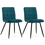 HNNHOME® Set mit 2 x Cubana Polsterstühlen mit starken schwarzen Stahlbeinen, für Küche, Esszimmer, Lounge, Wohnzimmer, Empfang (türkis, Samt)