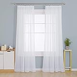 Deconovo Gardinen mit Kräuselband Transparente Vorhänge für Schienensystem Stores Schal Wohnzimmer Leinenoptik, 245x140 cm(HöhexBreite), Weiß, 2er Set