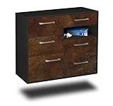 Lqliving Sideboard Huntsville, Korpus in anthrazit matt, Front im antik rostigen Industrie-Design (92x77x35cm), inkl. Metall Griffen, Wandmontage, Made in Germany Wandmontage, Made in Germany