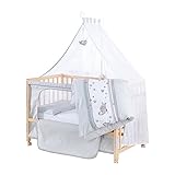 roba Beistellbett 60 x 120 cm - Jumbotwins - Babybett zum Anstellen - Inklusive Matratze, Bettwäsche, Himmel im Elefanten Design - Mobil & Höhenverstellbar - Holz weiß