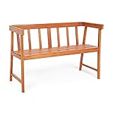 GOPLUS 2 Sitzer Gartenbank, Sitzbank mit Rücklehne, Armlehne, Balkonbank Holz, Holzbank für Garten & Balkon & Terrasse (110 × 46 × 72cm (L × B × H))