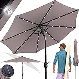 KESSER® Sonnenschirm mit LED Solar Schirm für Balkon Garten & Terrasse Rund Ø 265 cm Taupe