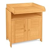 BioKinder Wickelkommode Wickeltisch Wickelregal Kommode Niklas mit abnehmbarem Wickelaufsatz, 2 Türen und offenem Fach Sideboard aus zertifiziertem Massivholz Erle