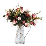 Cabilock Vintage Blumenvase Herz Milchkanne Eisen Blumentopf Shabby Chic Deko Landhaus Vase Rustikal Blumeneimer Metall Eimer Übertopf Kaktus Topf für Valentinstag Balkon Wohnzimmer Tischdeko