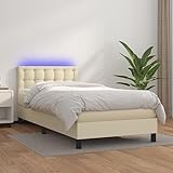 INLIFE Boxspringbett mit Matratze & LED Creme 100x200 cm Kunstleder,46.06kg,3134209