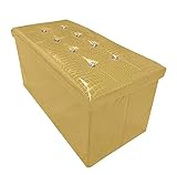 HOME ZEN HOUSEHOLD LINEN Aufbewahrungstruhe, 80 l, Fußbank, faltbar, Kunstleder, 6 Diamanten, gepolsterter Sitz, 76 x 38 x 38 cm (BEIGE)