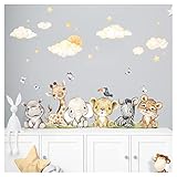 Little Deco Wandsticker Safari Tiere Set Kinderzimmer Wandtattoo Wolken Löwe Babyzimmer Wandaufkleber Deko DL957-4