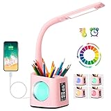 Wanjiaone LED Kinder Schreibtischlampe mit farbigem Nachtlicht（Rosa）