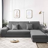 Stretch-Sofa-Schonbezug, Sofa-Schonbezug für L-förmiges Schnittsofa, weicher Polyester-Sofaschutz, waschbar für Haustiere, grau, 2 Sitze + 3 Sitze