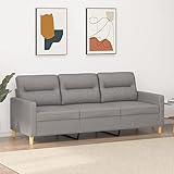 Festnight Sofa 3 Sitzer,3-Sitzer Sofa Wohnzimmer,Couch 3 Sitzer, Couch Hellgrau 180 cm Stoff