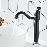 Maynosi Hoch Wasserhahn Bad, Hohe Waschtischarmatur mit Keramikhebel, Einhebelmischer Badarmatur, Kann um 360 ° Gedreht Werden, Nostalgie Badezimmer Armatur, Landhausstil, Messing (Schwarz)