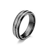 Bishilin Ring Herren Wolframcarbid, Freundschaftsringe 6MM mit Metallfolie Bandring Partnerringe Männer Ringe Schwarz Personalisiert Gr.65 (20.7)