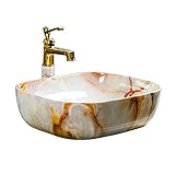 Badezimmer-Waschbecken, rechteckiges Keramik-Waschbecken, künstlerisches Marmormuster, über der Theke, Badezimmer-WC, Waschtisch, Waschbecken, L 20'×B 15,7' Badezimmer-Waschbecken