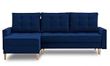BETTSO-Ecksofa mit Schlaffunktion und Bettkasten, Couch für Wohnzimmer, Schlafsofa Sofagarnitur Sofa Eckcouch L-Form Wohnlandschaft mit Bettfunktion (227x75x148cm)-NELA (Dunkelblau, Links)