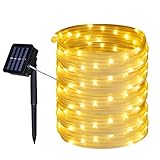 Tuokay, Solar Lichterkette Schlauch Außen, 10m 100 LED 8 Modi Wasserdicht LED Außenlichterkette, Dekorative Beleuchtung für Garten Balkon Pavillon Terrasse Rasen Hof Zaun Hochzeit Deko (Warmweiss)